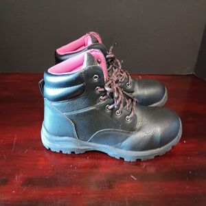 Brahma Bevel Women's SIZE 6.5 Steel Toe Safety Work Boots Black/Pink EUC